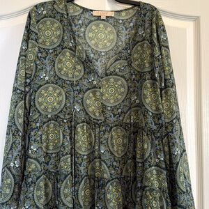 LOFT Blue and Yellow Patterned Blouse